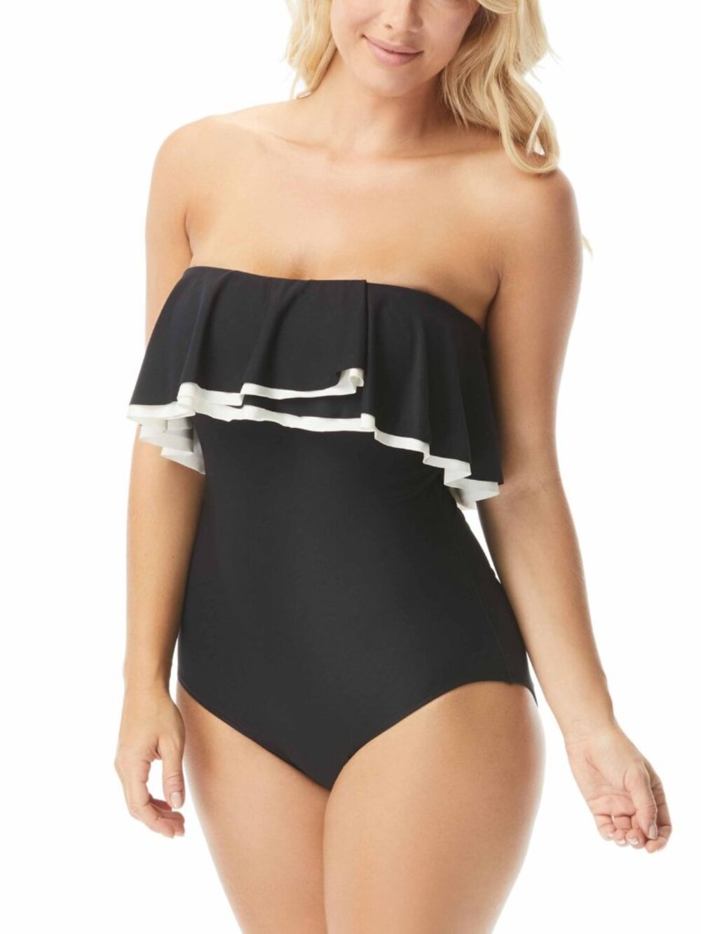 Coco Reef Womens Contours Ruffled Strapless One Piece Swimsuit